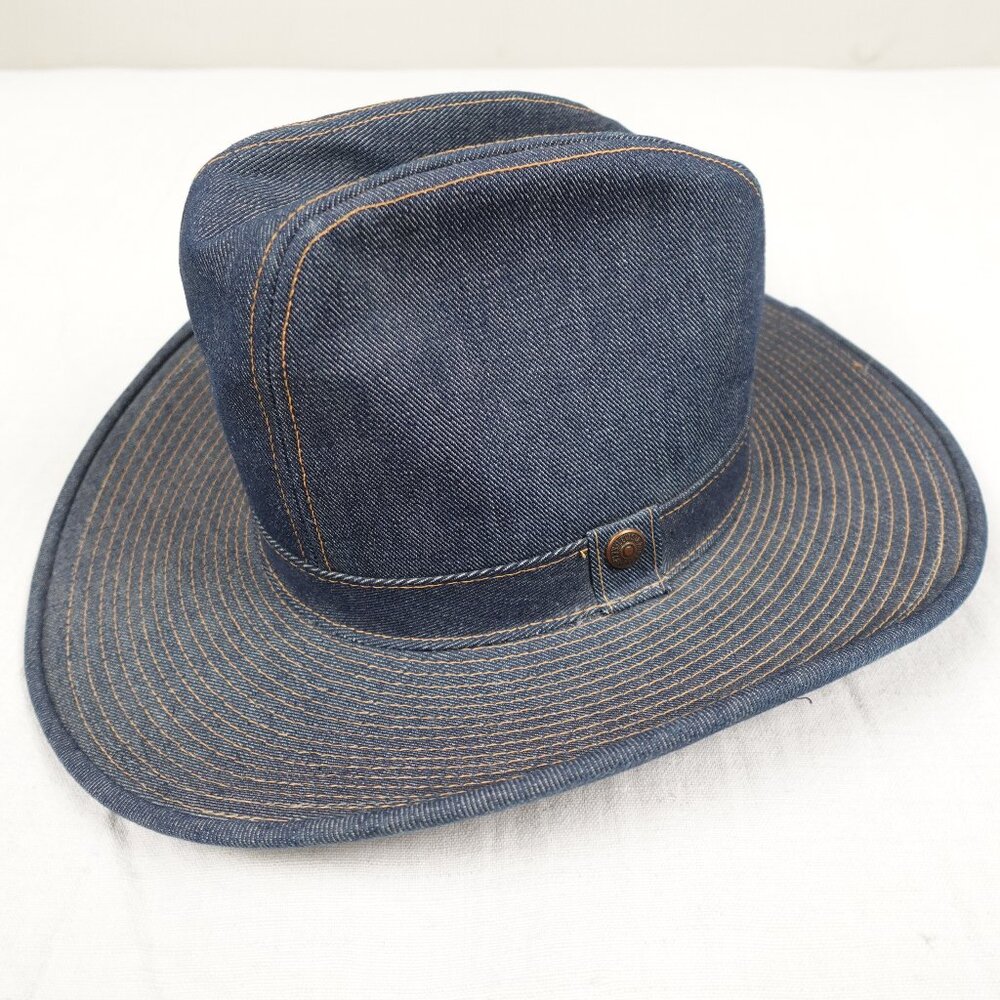 Vintage USA Levi's Denim Rodeo Cowboy Hat Size 7 3/8 Western 1970s
